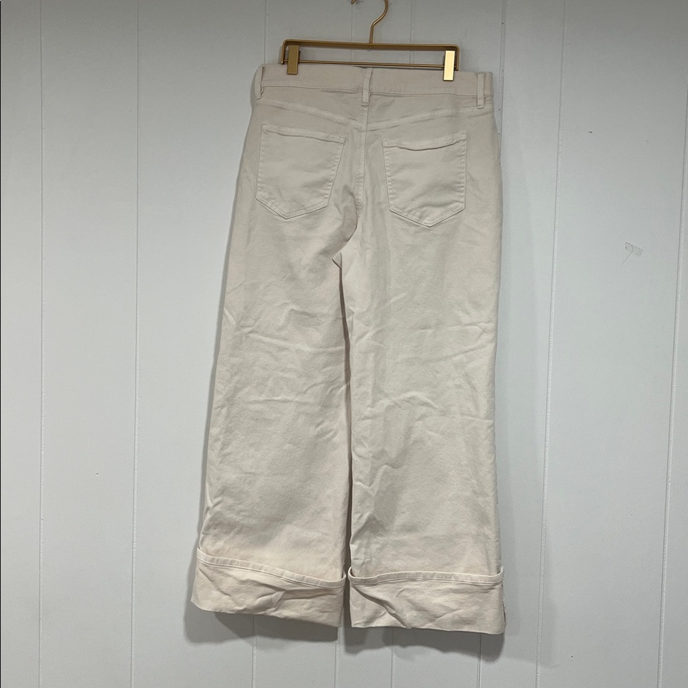 ANN TAYLOR The Palazzo Pants Ecru High Waisted Wide Leg 8P Petite 32x27 - Picture 10 of 11